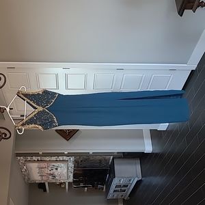 Teal gown with gold beads